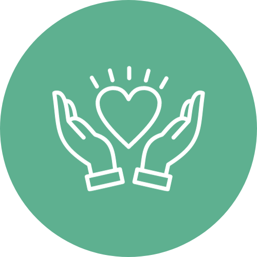 Cartoon icon of hands around love heart